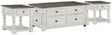 Havalance coffee table side angle showing drawer and turned posts
