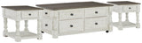 Havalance coffee table side angle showing drawer and turned posts