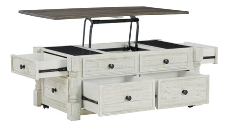 Havalance Coffee Table side view with lift-top open revealing storage