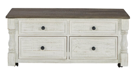 Front view of Havalance Lift-Top Coffee Table with four drawers