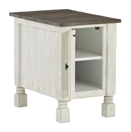Havalance End Table with cabinet door open showing shelf