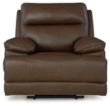 Reclining position of VonRyan Tobacco Leather Power Recliner
