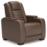 side view of High Impact Tobacco Leather Power Recliner recliner