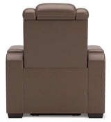 side view of High Impact Tobacco Leather Power Recliner recliner