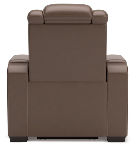 Back side view of High Impact Tobacco Leather Power Recliner