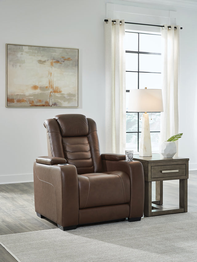 main view of High Impact Tobacco Leather Power Recliner recliner