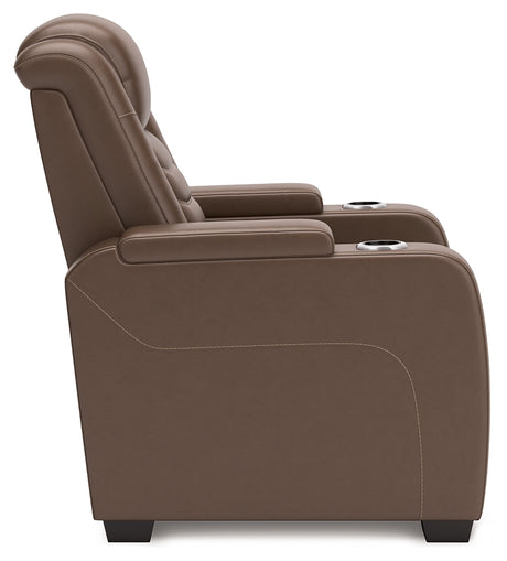 Side profile of High Impact Tobacco Leather Power Recliner