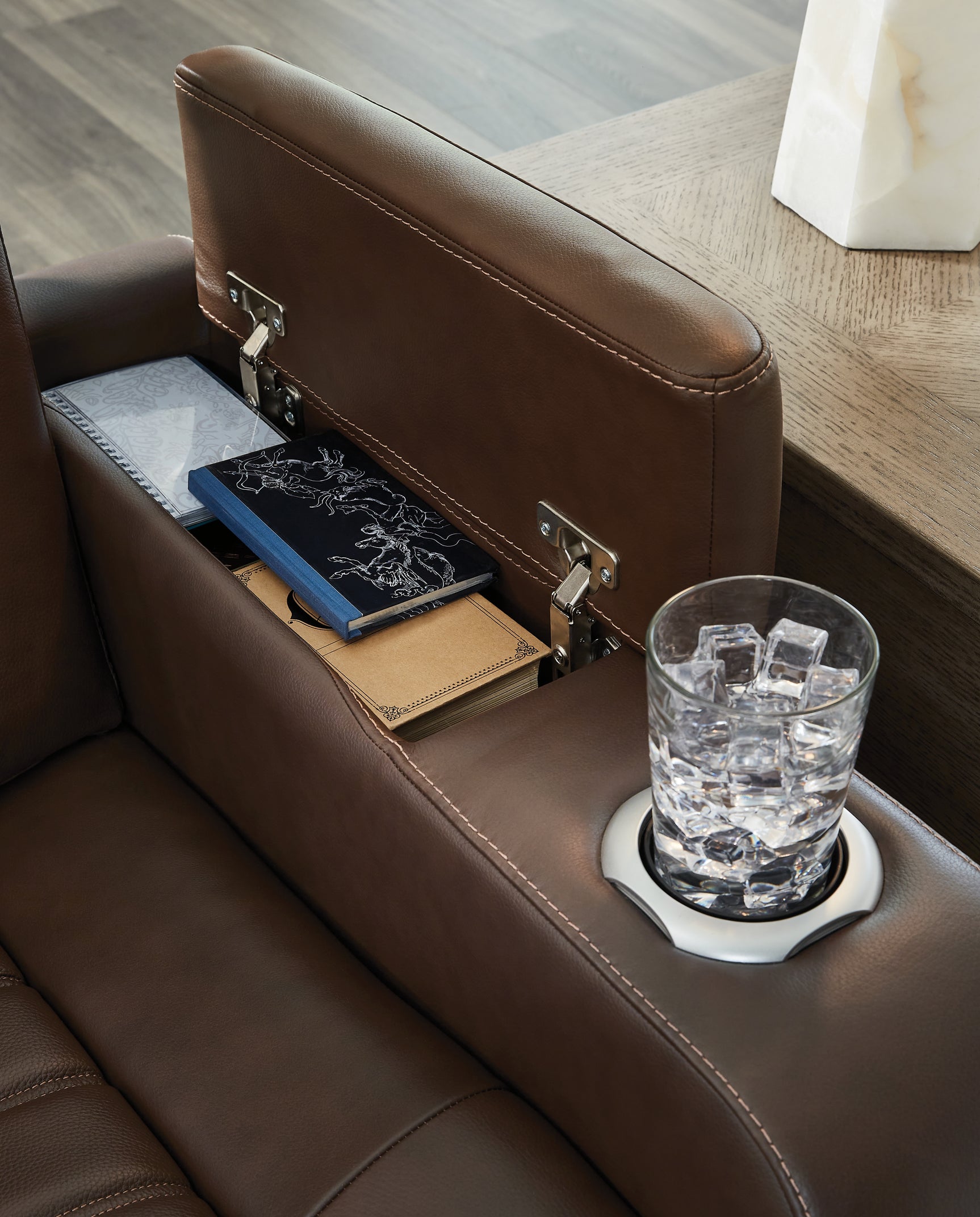 main view of High Impact Tobacco Leather Power Recliner recliner