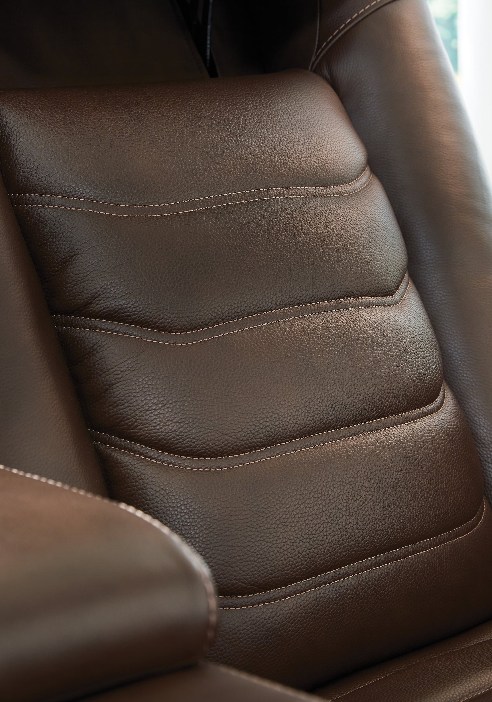 side view of High Impact Tobacco Leather Power Recliner recliner