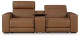 Magic Man Caramel Leather 2-Piece Power Reclining Sectional Loveseat with Console