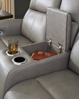 5Z-Comfort Coin Leather Power Reclining Loveseat with Console