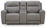 5Z-Comfort Coin Leather Power Reclining Loveseat with Console