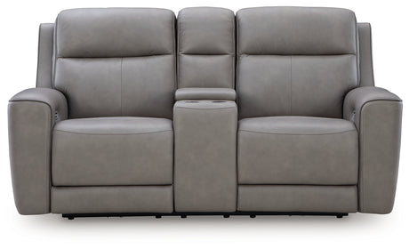 Front view showing adjustable headrests on loveseat