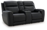 Side angle of 5Z-Comfort Onyx Reclining Loveseat showing console