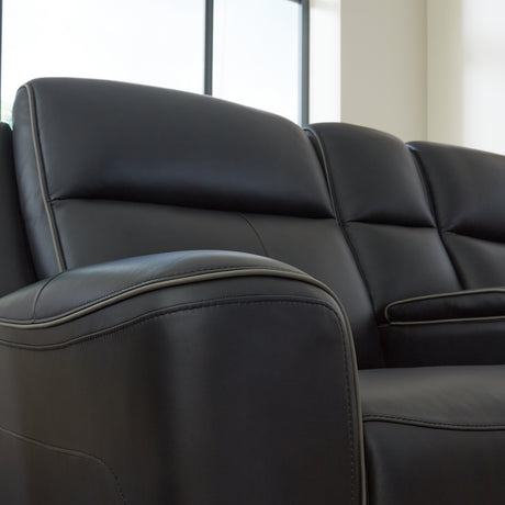 Contrast welting on loveseat cushions