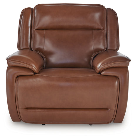 Healy Pier Chocolate Leather Power Recliner close front angle