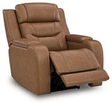 Reclining position of Knightington Caramel Leather Power Recliner
