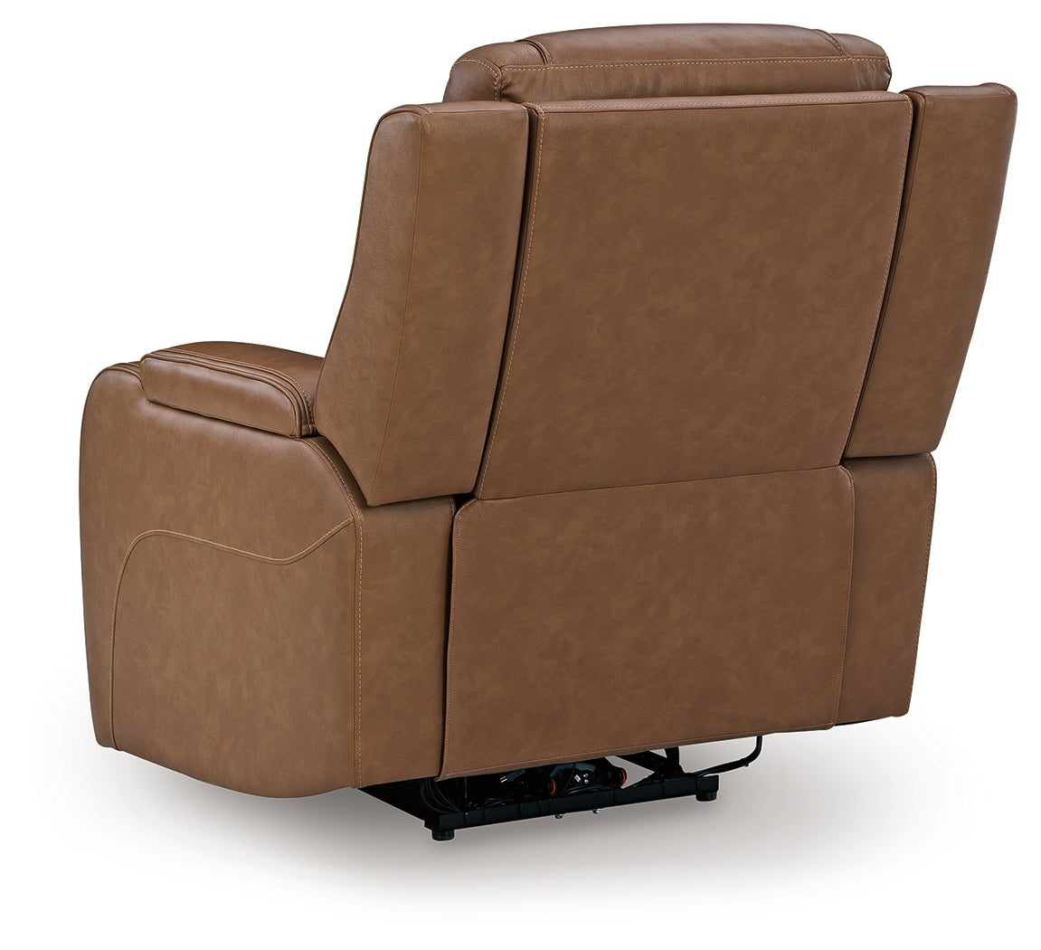Back side view of Knightington Caramel Leather Power Recliner