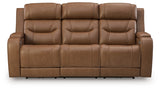 Knightington Caramel Leather Power Reclining Sofa with Audio Seating
