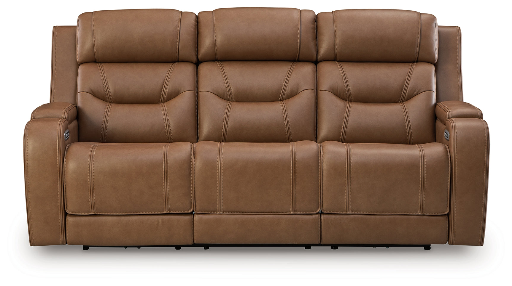 Knightington Caramel Leather Power Reclining Sofa with Audio Seating