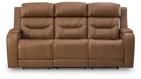 Knightington caramel leather sofa head on closed position