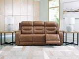 Knightington Caramel Leather Power Reclining Sofa with Audio Seating