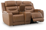 Loveseat showing open recline and console