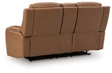 Back view of Knightington caramel leather loveseat