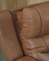 Knightington Caramel Leather Power Reclining Sofa with Audio Seating