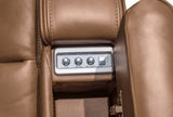 Knightington Caramel Leather Power Reclining Sofa with Audio Seating