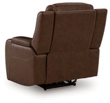Knightington Brown Leather Power Recliner with Audio Seating rear side view