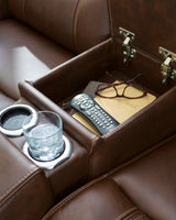 Knightington loveseat console detail with cup holders