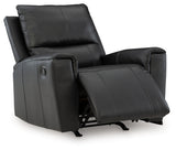 Glossmore Black Leather Recliner reclining position
