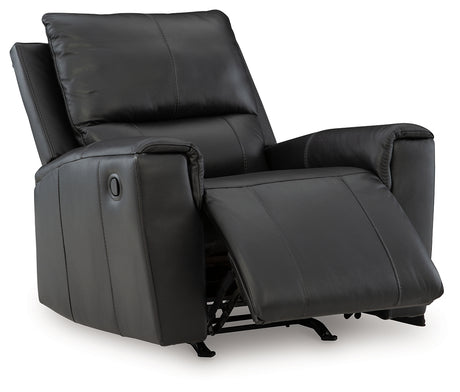 Glossmore Black Leather Recliner reclining position