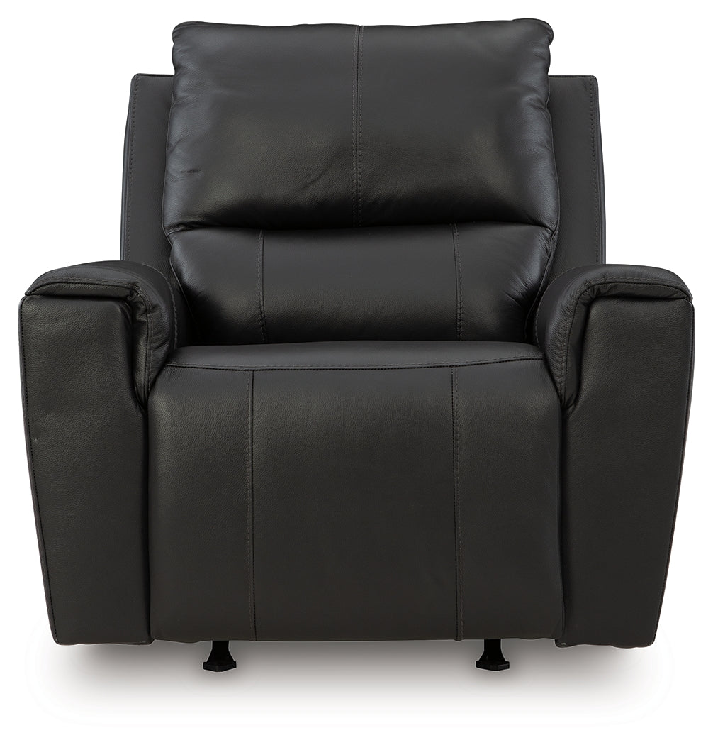 Glossmore Black Leather Recliner front close-up