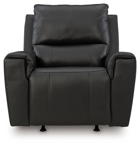 Glossmore Black Leather Recliner front close-up