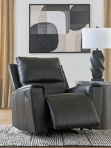 Glossmore Black Leather Recliner reclined position