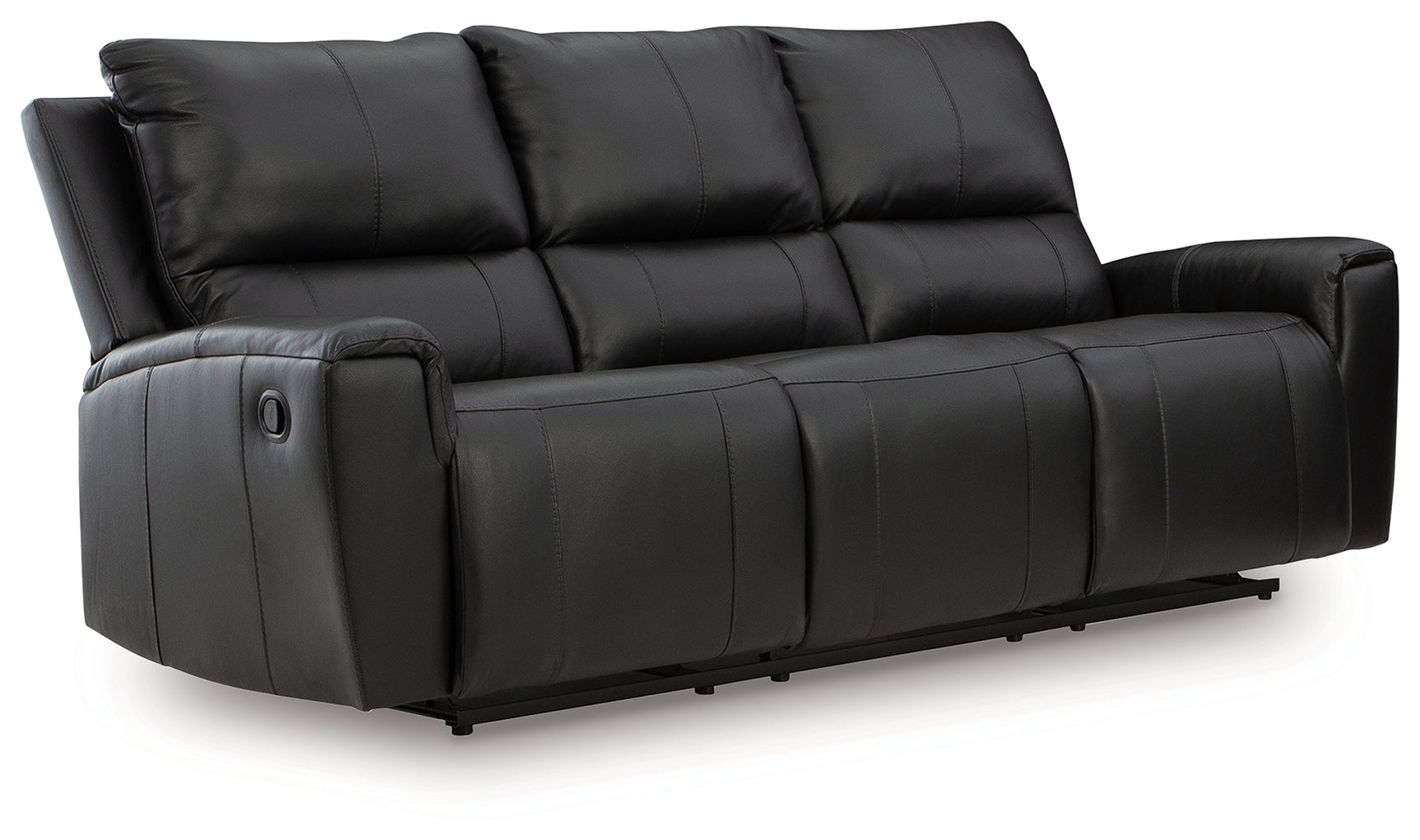 Glossmore reclining sofa angled view with closed recliners