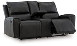 Glossmore Reclining Loveseat angled view, console open