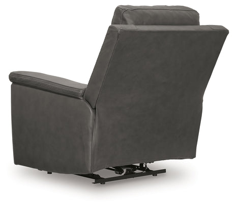 Detailed shot of power adjustable headrest on recliner