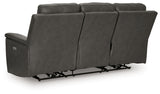 Adjustable power headrest detail on Bleckley Reclining Sofa
