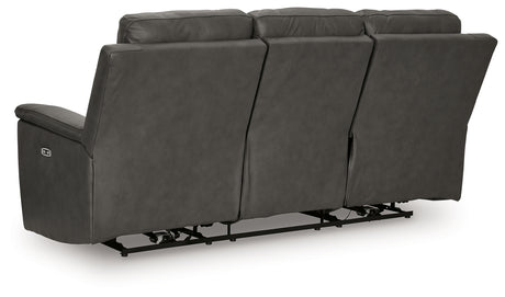 Adjustable power headrest detail on Bleckley Reclining Sofa
