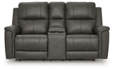 Side view of Bleckley Anchor Leather Power Reclining Loveseat with Console