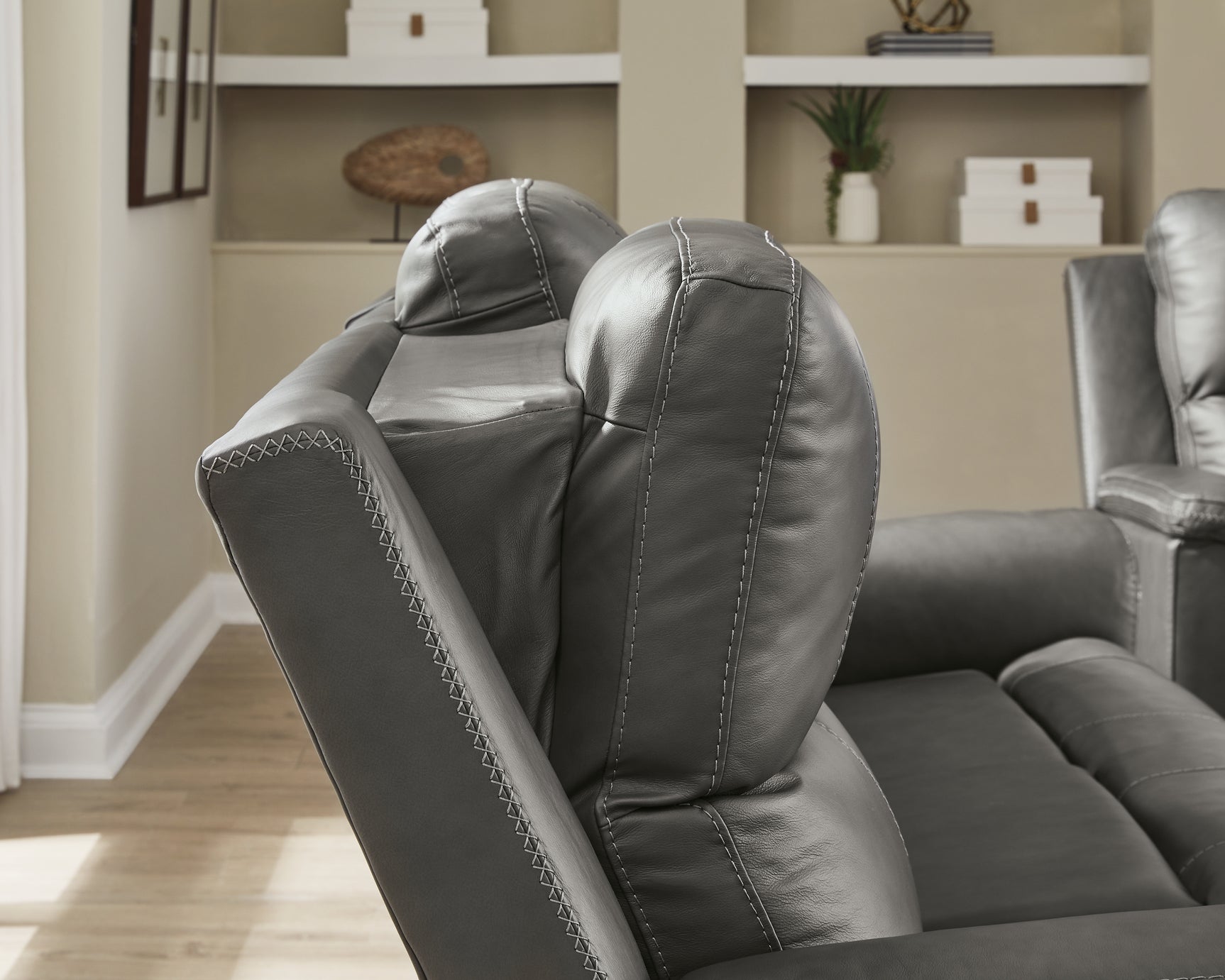 Built-in USB-A and USB-C charging ports on loveseat