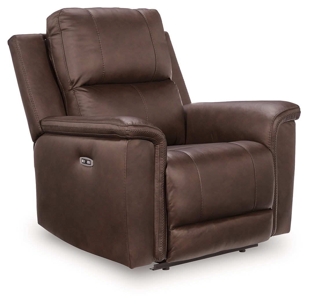 side view of Bleckley Espresso Leather Power Recliner