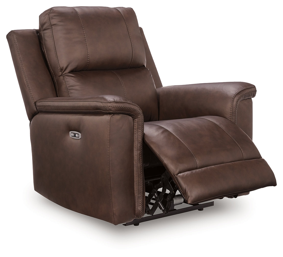reclining position of Bleckley Espresso Leather Power Recliner