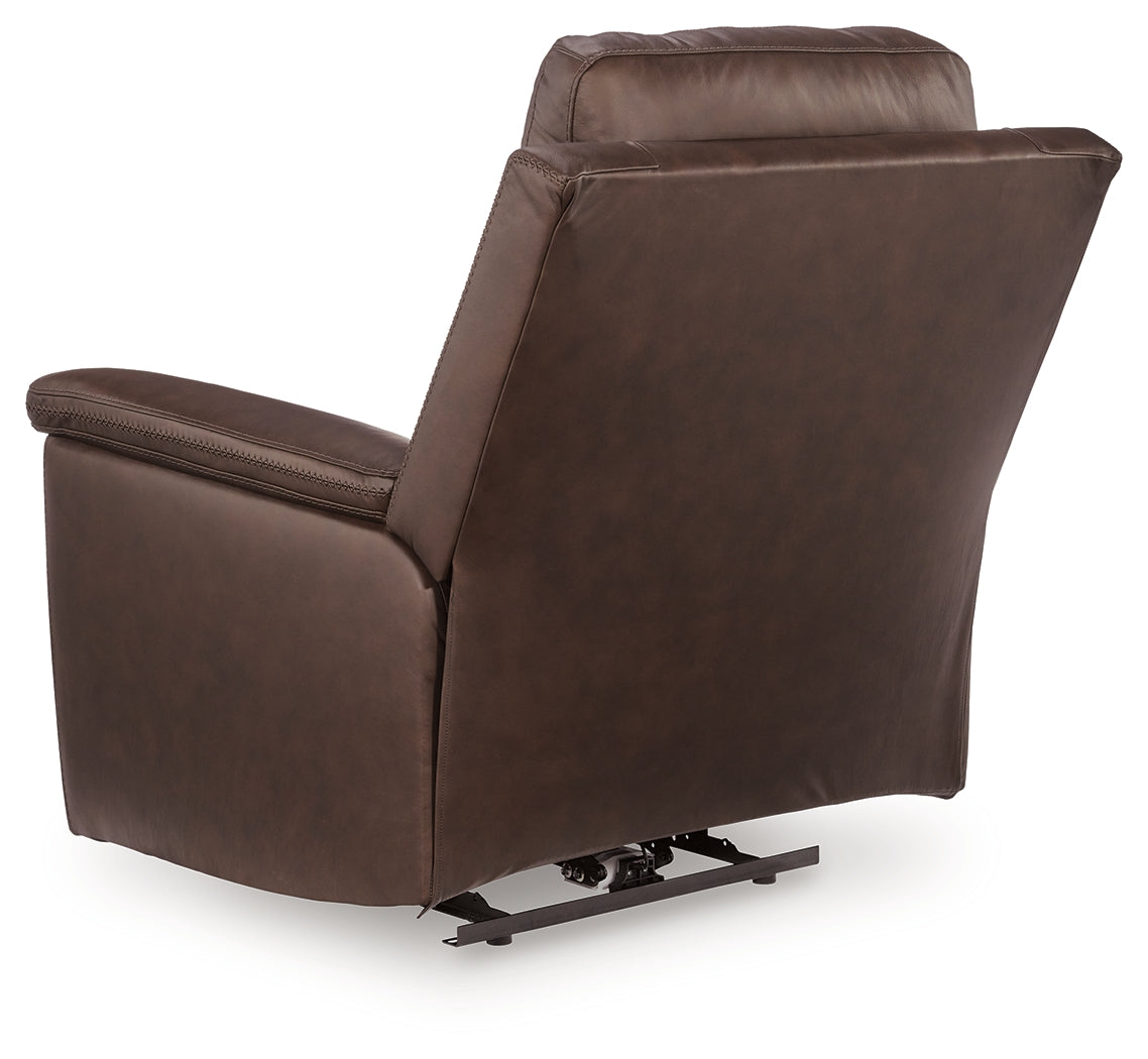 back view of Bleckley Espresso Leather Power Recliner