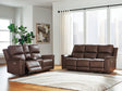Bleckley Espresso sofa reclining position close-up