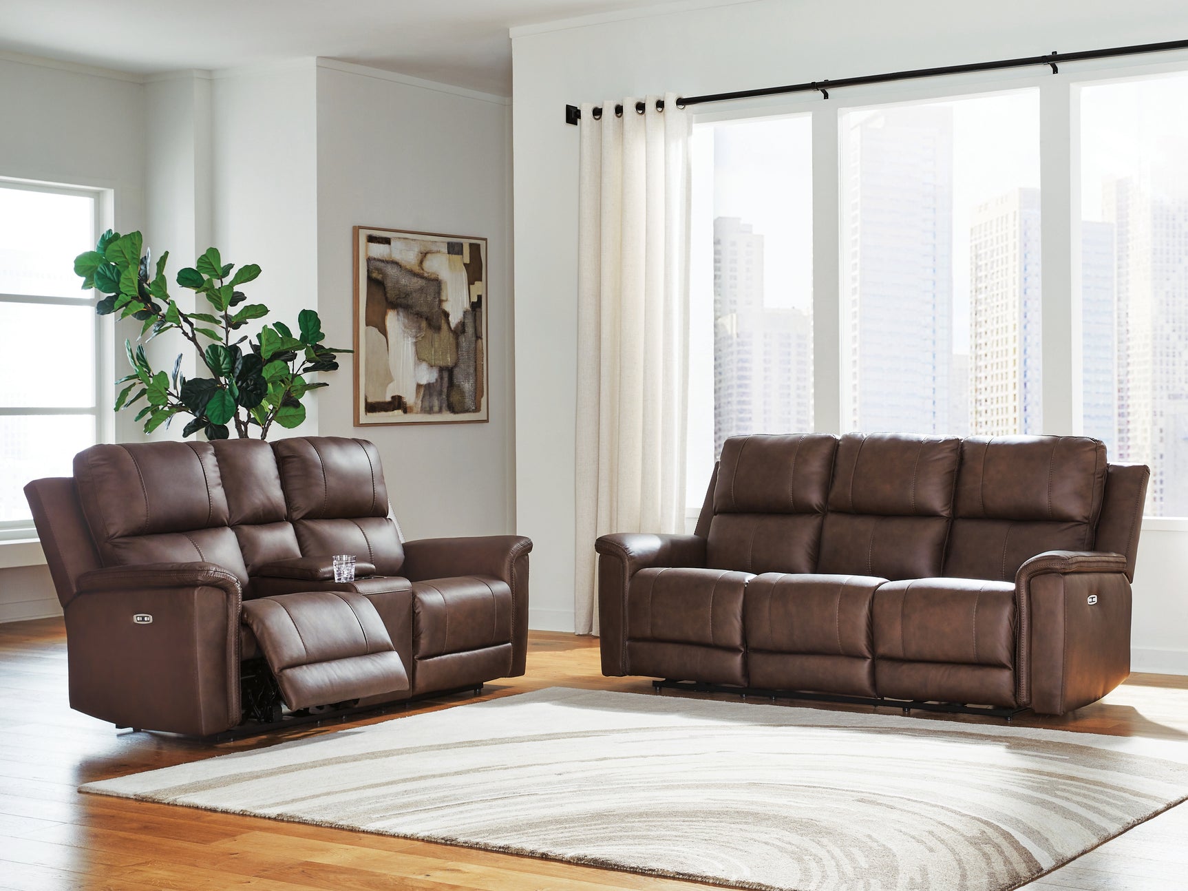 Bleckley Espresso sofa reclining position close-up