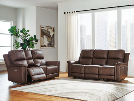 Bleckley Espresso sofa reclining position close-up